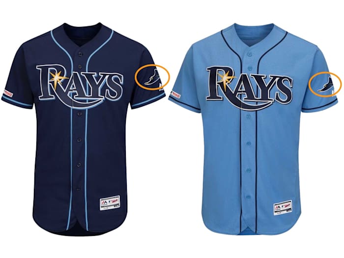 The swimming ray sleeve patch is a new addition to the Rays' blue jerseys this season.